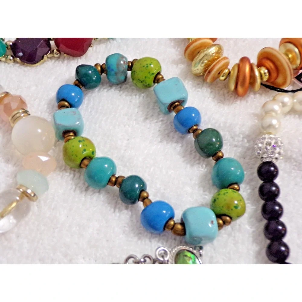 Set of 5 Stretchy Bracelets w/Stones and 2 Magnetic Therapy Bracelets 7